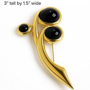 Vintage Napier Modernist Gold Tone Brooch with Black Cabochons